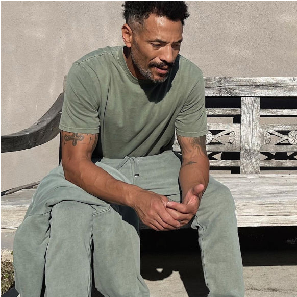 Marland wearing the mens premium tee